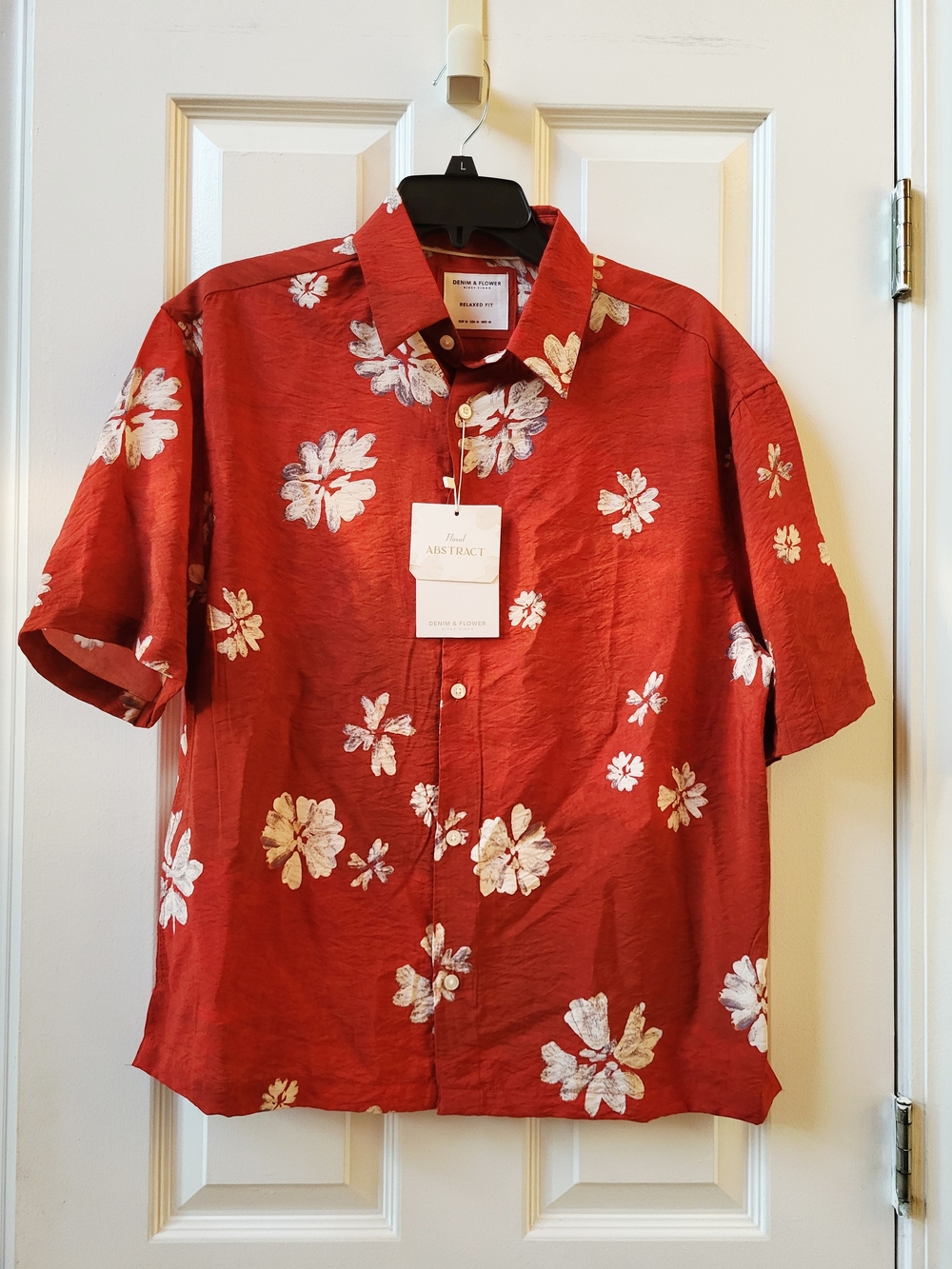 NWT Denim & Flower Abstract Floral Button Up Shirt Medium Red Relaxed Fit